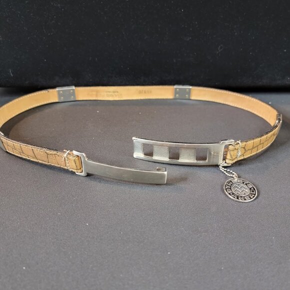 Streets Ahead Croc Embossed Leather Belt w/ Fibel Italian Buckle | Tan & Brown - Picture 7 of 11